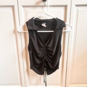 Fashion Magazine Black Sleeveless Ruched Camisole